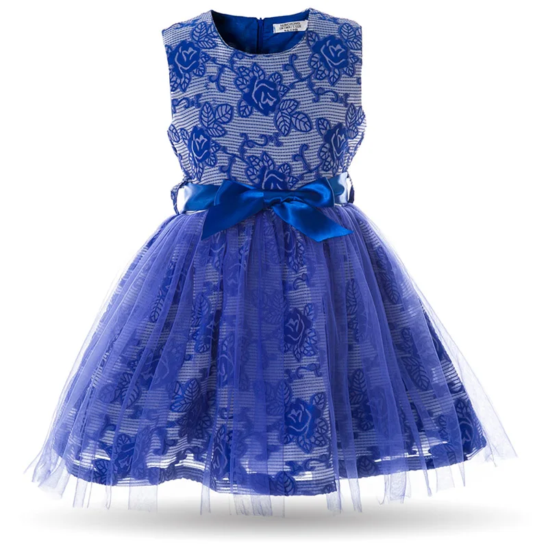 Cielarko/платье для девочек; Детские платья с розами; Сетчатое платье принцессы без рукавов; Детские платья для свадебной вечеринки; одежда для выпускного вечера для девочек - Цвет: Blue