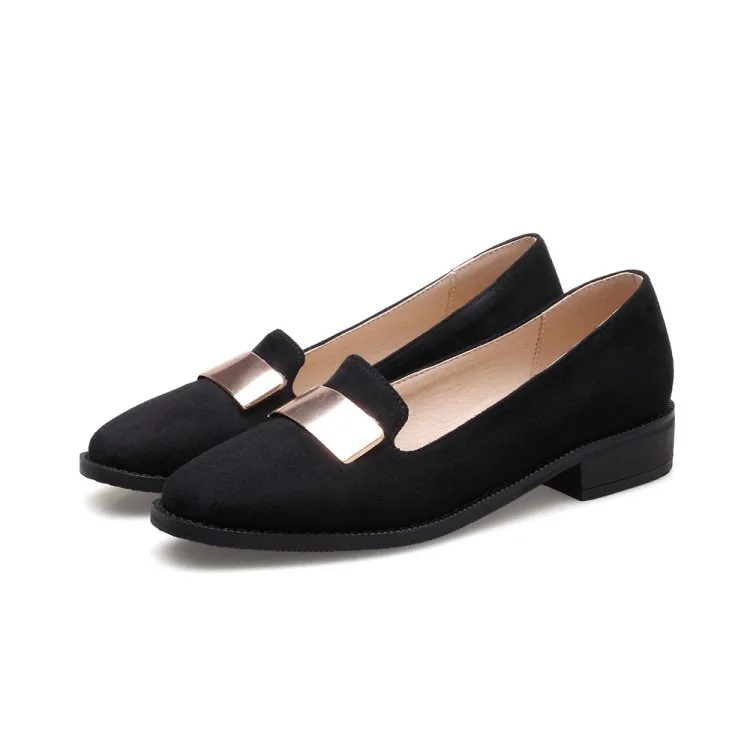 

spring/autumn shoes woman shallow scrub velvet women's shoes metal decoration med heel casual shoes black plus size ladies pumps