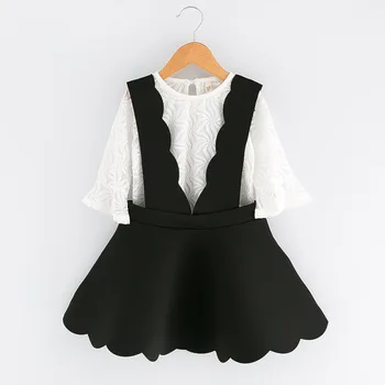 

Toddler Infant Kids Baby Girl Sets Suspender Skirt +Mesh Top Overalls Black White Cute Outfit Casual Autumn Spring Clothes 2-7Y