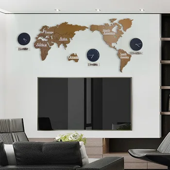 

DIY 3D Wooden MDF Digital Wall Clock World Map Large Wall Clock wood watch Modern European Style Round Mute relogio de parede