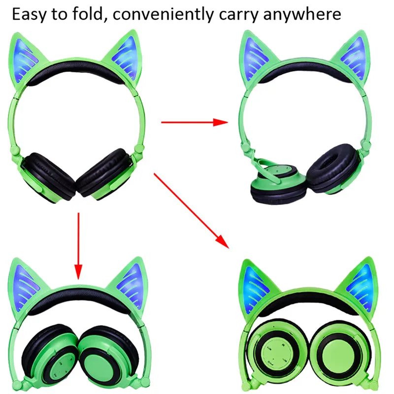 Наушники LIMSON с кошачьими ушками, мигающие наушники, Bluetooth, детские наушники, беспроводная гарнитура с милыми животными