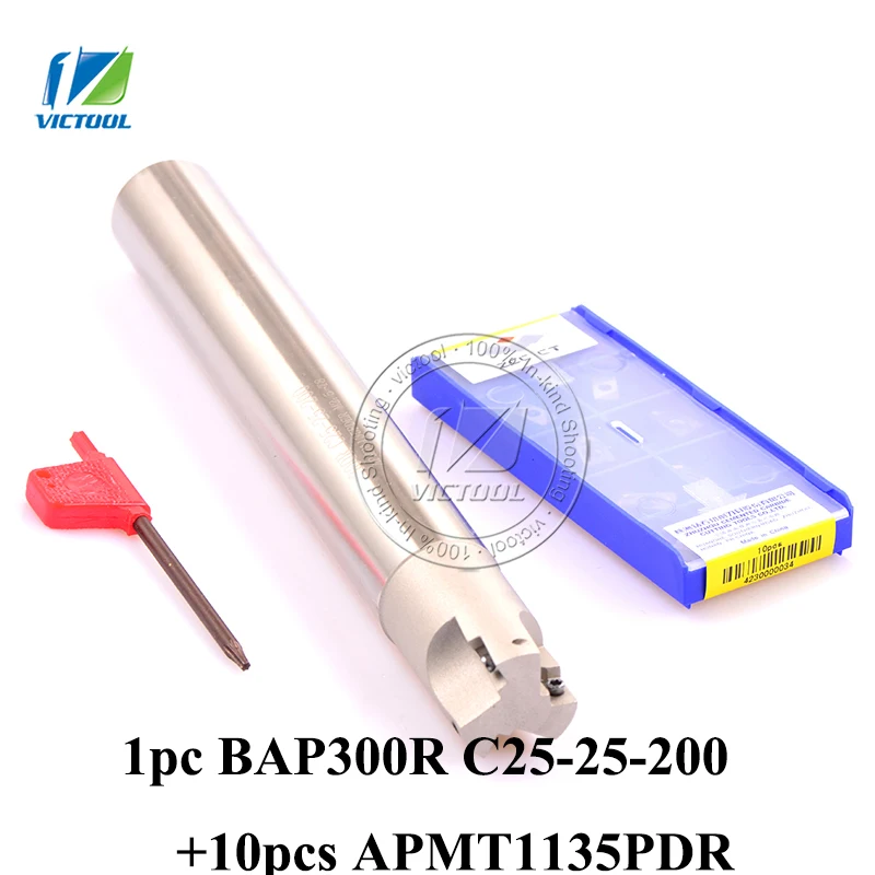 BAP 300R C25-25-200 with 10pcs APMT1135PDR inserts Milling tool head face mill for cnc milling machine for insert APMT1135 APMT BAP 300R C25-25-200 with 10pcs APMT1135PDR inserts Milling tool head face mill for cnc milling machine for insert APMT1135 APMT