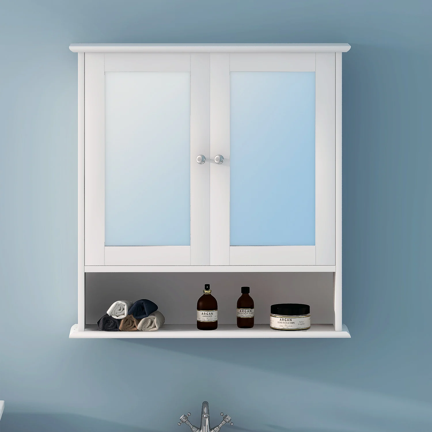 

600 x 400mm Stainless Steel Mirror Cabinet Wall Mount Single Door Storage Unit