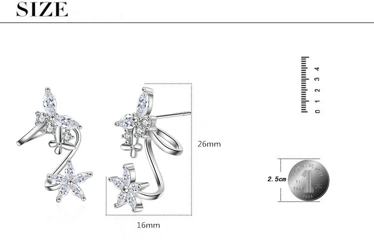 Высокое качество модные блестящие cz Циркон бабочка Звезда женские 925 Стерлинговое серебро женские серьги-гвоздики ювелирные изделия подарок для женщин