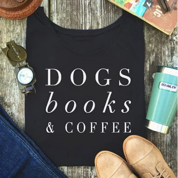 

Dogs books & coffee tumblr t shirts Women T-shirt Funny letter printed Summer streetwear tops Tee tshirt soft clothing Harajuku