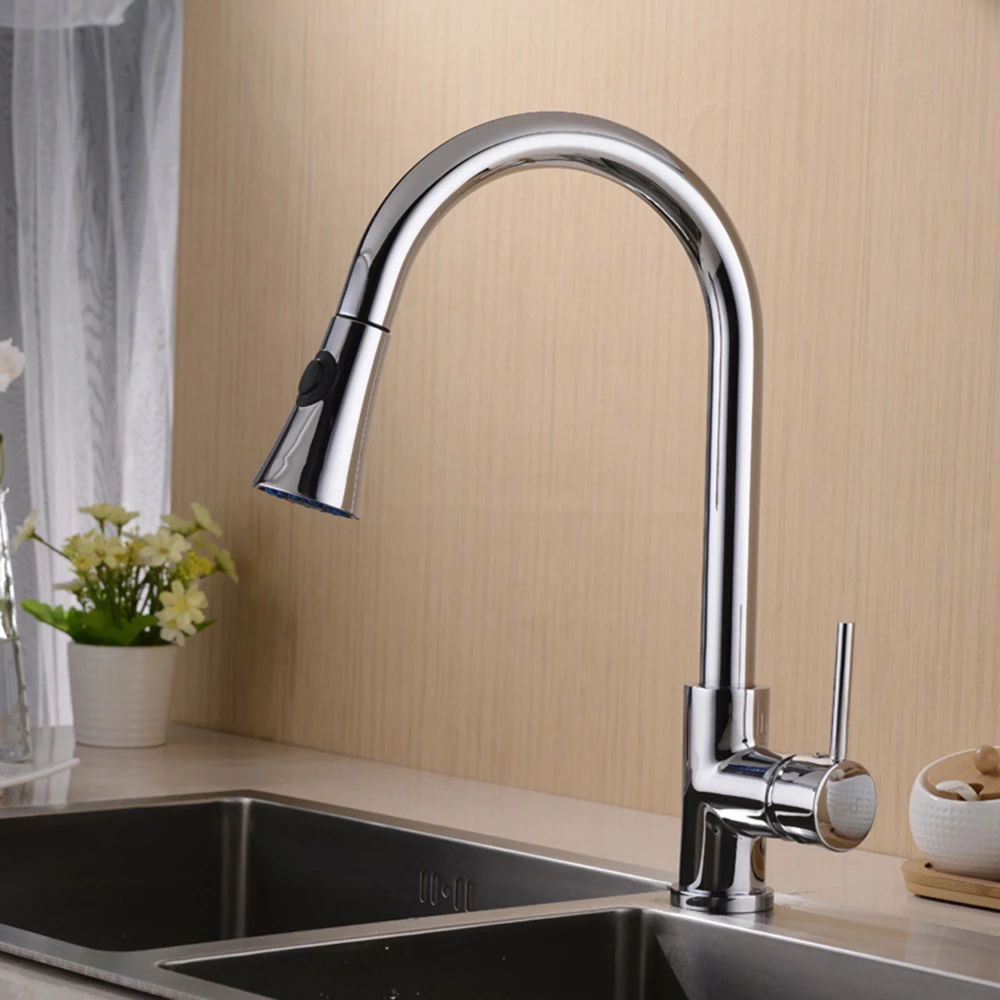 Hot And Cold 360 Rotatable Kitchen Faucet Lead Free Copper Pull Basin Water Tap