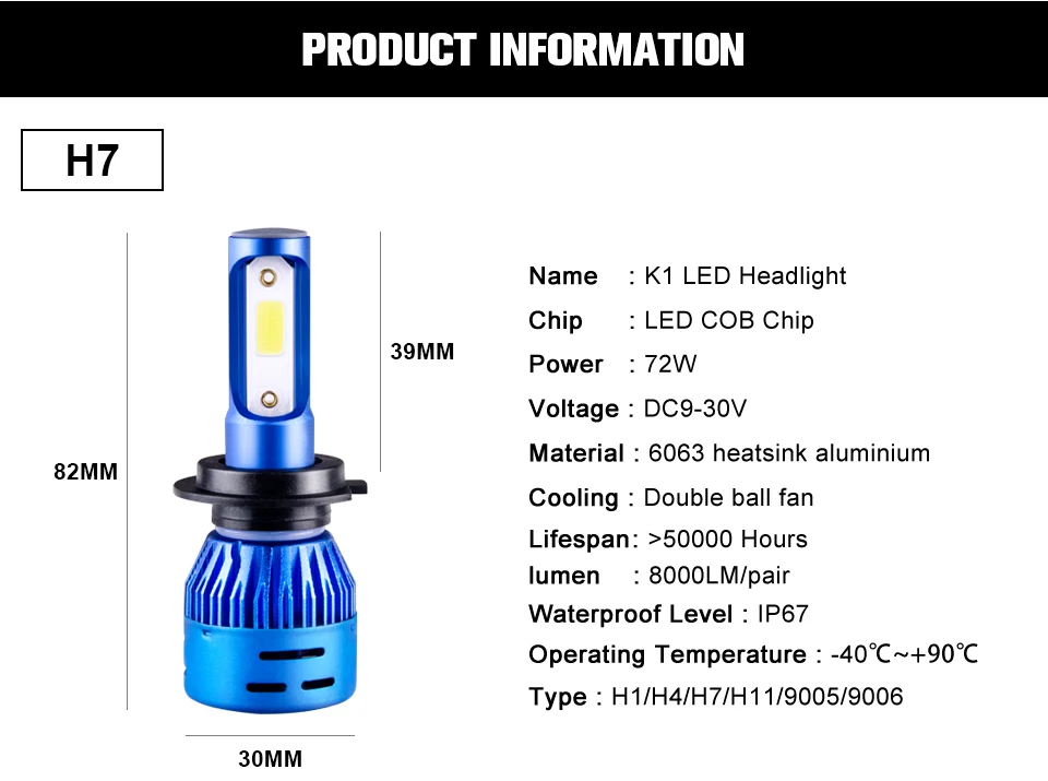 Foxcncar Mini H1 h4 h7 Led H7 with COB Chips 8000LM 72Wset lampada HB3 9005 HB4 bulb 9006 fog lamp H8 H11 headlights 12V 24V