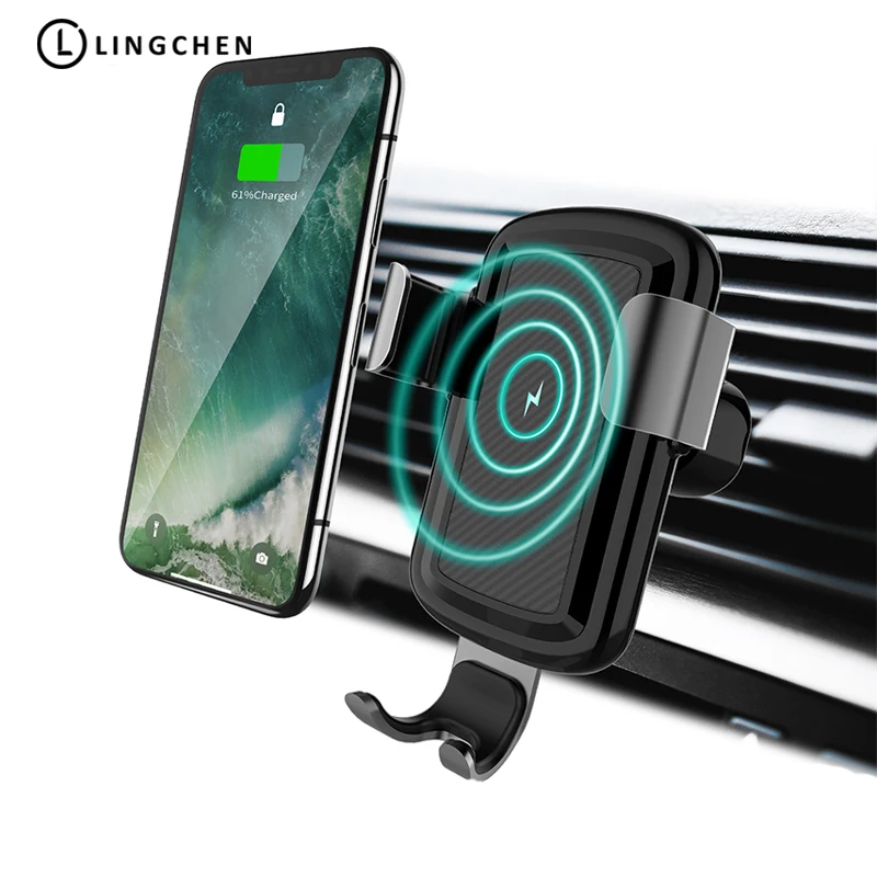 LINGCHEN Car Mount Qi Wireless Charger For Samsung S9 S8 Note 9 Wireless Charging For iPhone X XR XS MAX 8 in Car Phone Holder