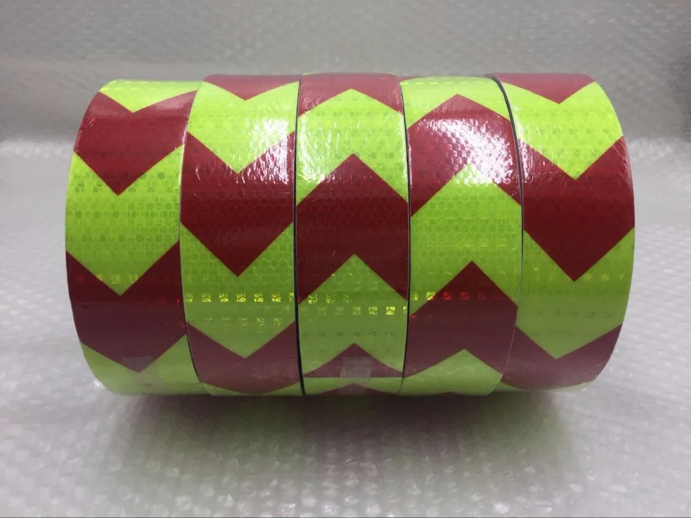 5cmx25m PET Arrow Safety Reflective Warning Tape Film Waterproof Sticker for Car Truck fluorescent yellow and red