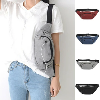 

Casual Travel Fanny Pack Mens Womens Waist Hip Belt Bag Pocket Sport Bum USB Charging Earphone Hole