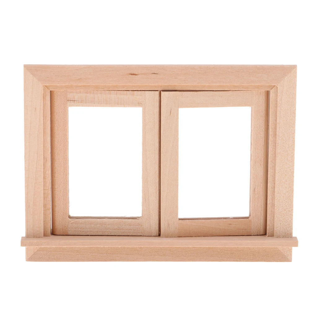1/12 Scale Miniature Unpainted Mini Wood 2 Pane Window Frame for 1/12 Dollhouse Furniture Any Room Items DIY Making Accessory