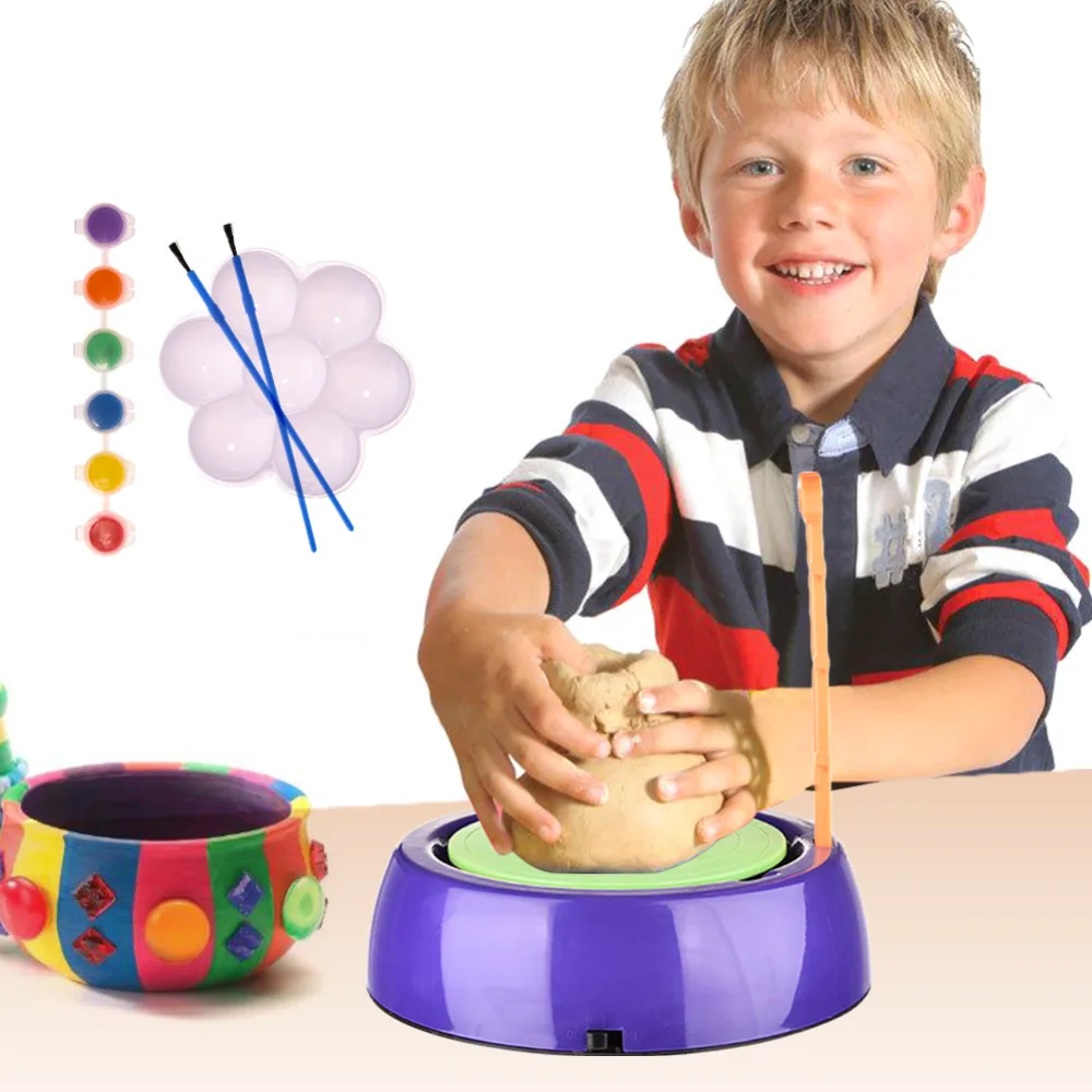 

Children Craft Novelty Toys ids Motorized Ceramic Pottery Wheel DIY Pottery Toy Pigment Device Educational For Kids Gifts
