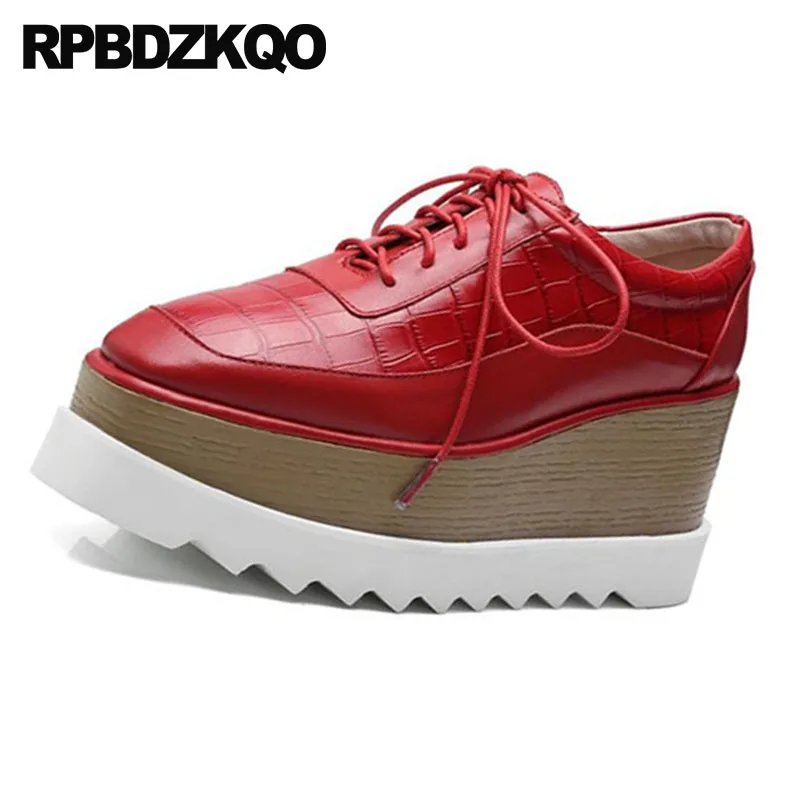 wedge red oxford square toe pumps creepers handmade high heels harajuku snakeskin women platform shoes fashion 2018 lace up