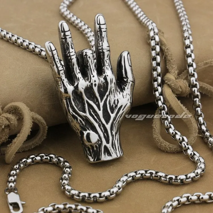 

316L Stainless Steel Huge Hand Mens Biker Pendant AJ017A(Necklace 24inch)