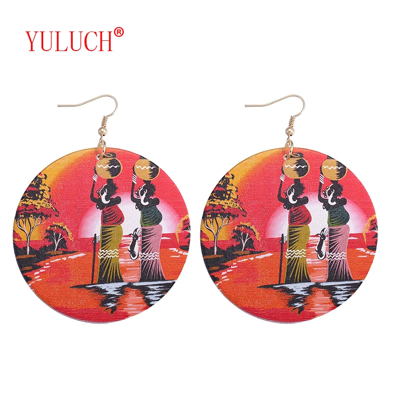 

YULUCH New Design Painted African Ethnic Life Dusk Woman Pattern for Fashion Woman Jewelry Accessories Earrings Pendant Gift