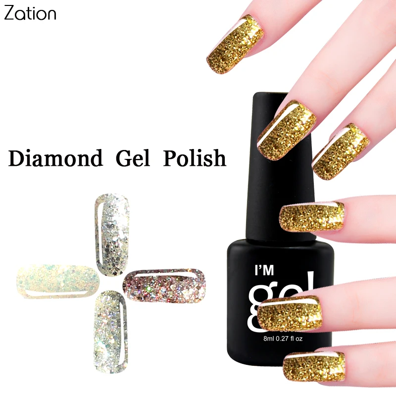 Zation Glitter Shiny Lacquer UV Gel Diamond Nail Gel Shine Top Base