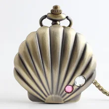 Bronze Shell Pocket Watch Necklace Men Women Steampunk Chain Pocket Watches Vintage Roman Numerals Quartz Fob Watch