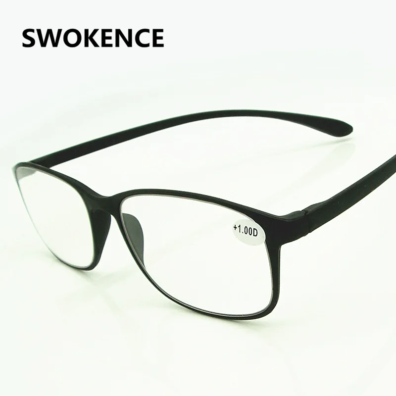 SWOKENCE натуральная TR90 сверхлегкие Жесткие очки для чтения для мужчин и женщин HD линзы черные или коричневые большие размеры очки для дальнозоркости G405
