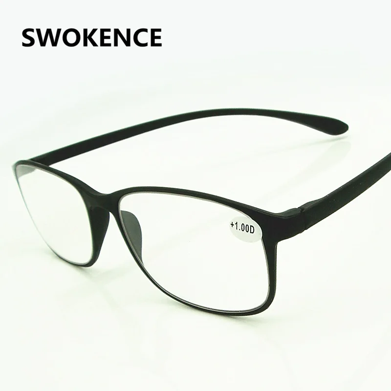 

SWOKENCE Genuine TR90 Ultralight Tough Reading Glasses Men Women HD Lens Black or Brown Large Size Presbyopic Eyeglasses G405
