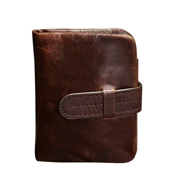 

Vintage Man Oil Wax Leather Genuine Zipper Clutch Wallets Drawstring Male Short Fold Pursed Casual Business Dollars Card Holder