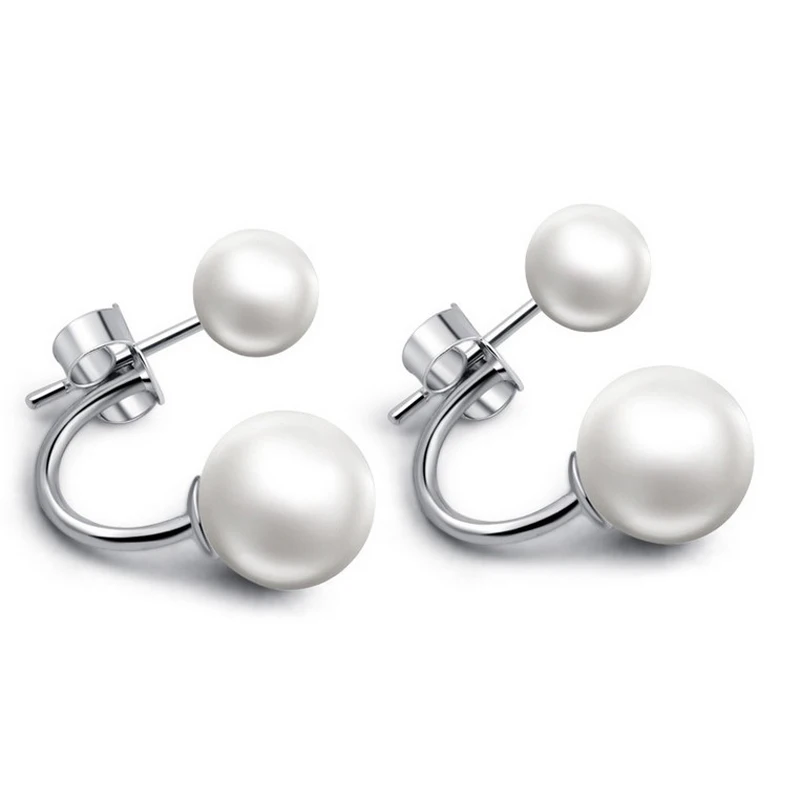 

1pair Stainless Steel Woman Earing Fashion Jewelry Ball Stud Earrings Women Double Simulated Pearl Earrings Pendientes Mujer
