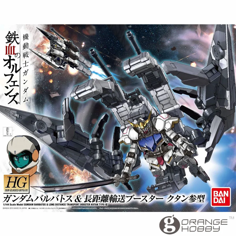 

OHS Bandai HG Iron-Blooded Orphans 007 1/144 Gundam Barbatos & Long Distance Transport Booster Kutan Type-III Model Kits oh
