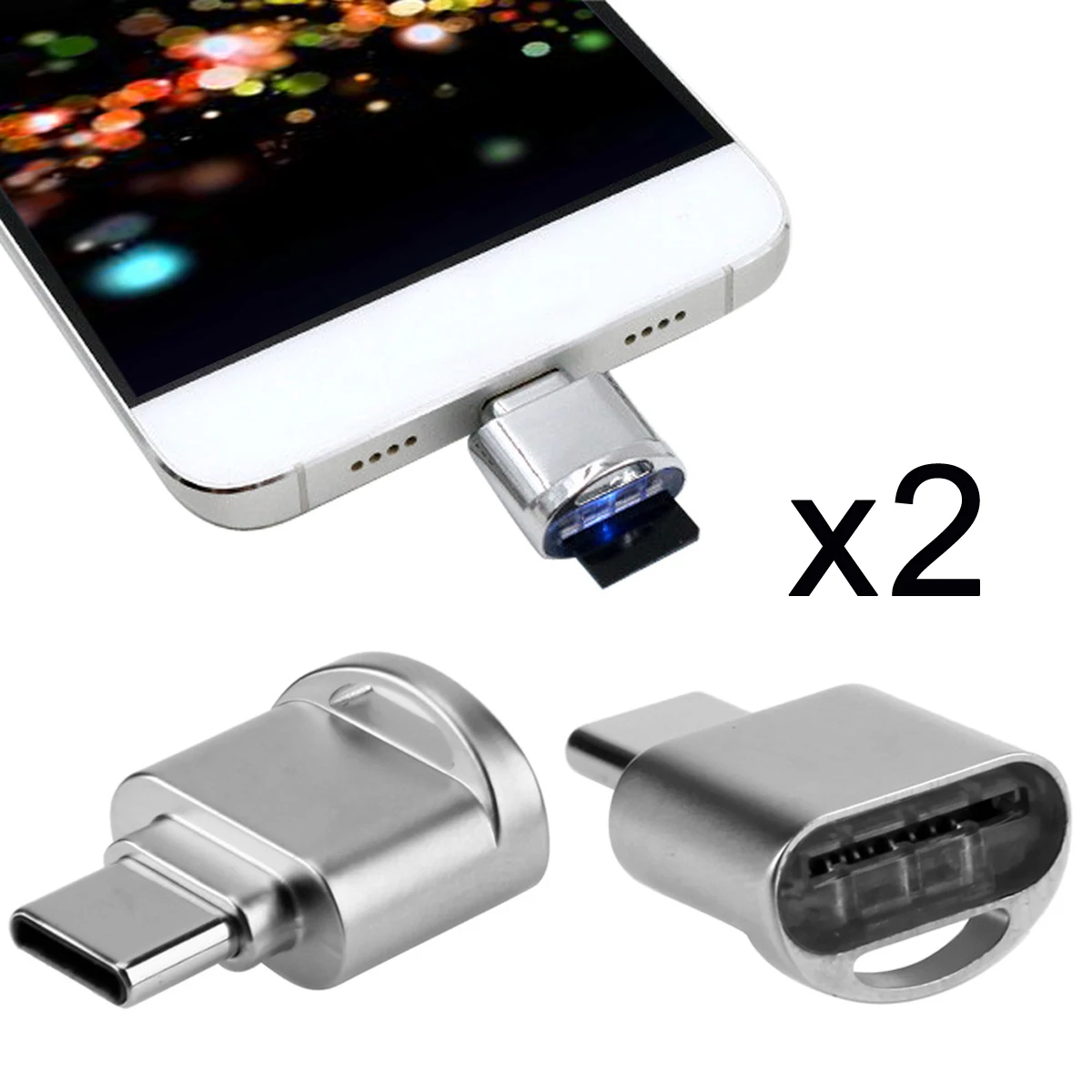 

CY 2pcs USB 2.0 Type C USB-C to Micro SD SDXC TF Card Reader Adapter for Cell Phone