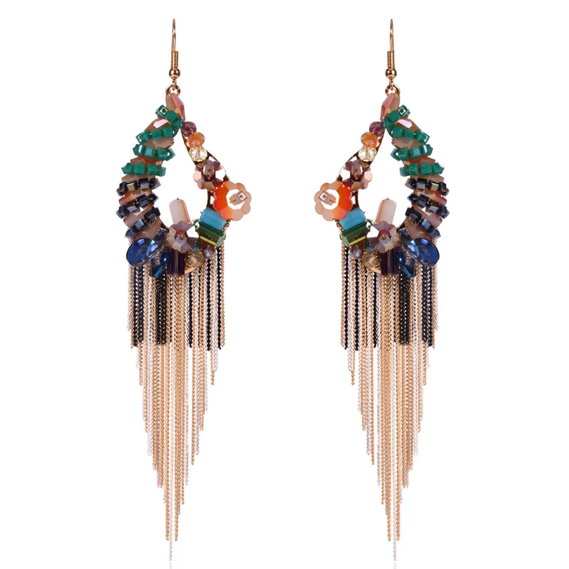 Buy Fine Blue Beaded Tassel Earrings Bohemian Crystal