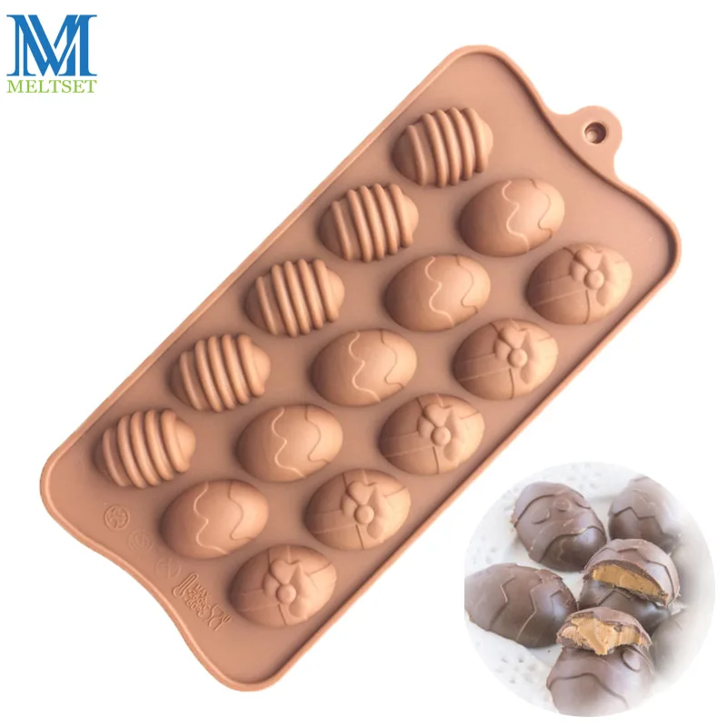 Meltset 15 Holes Easter Egg Silicone Molds DIY Chocolate Candy Mold