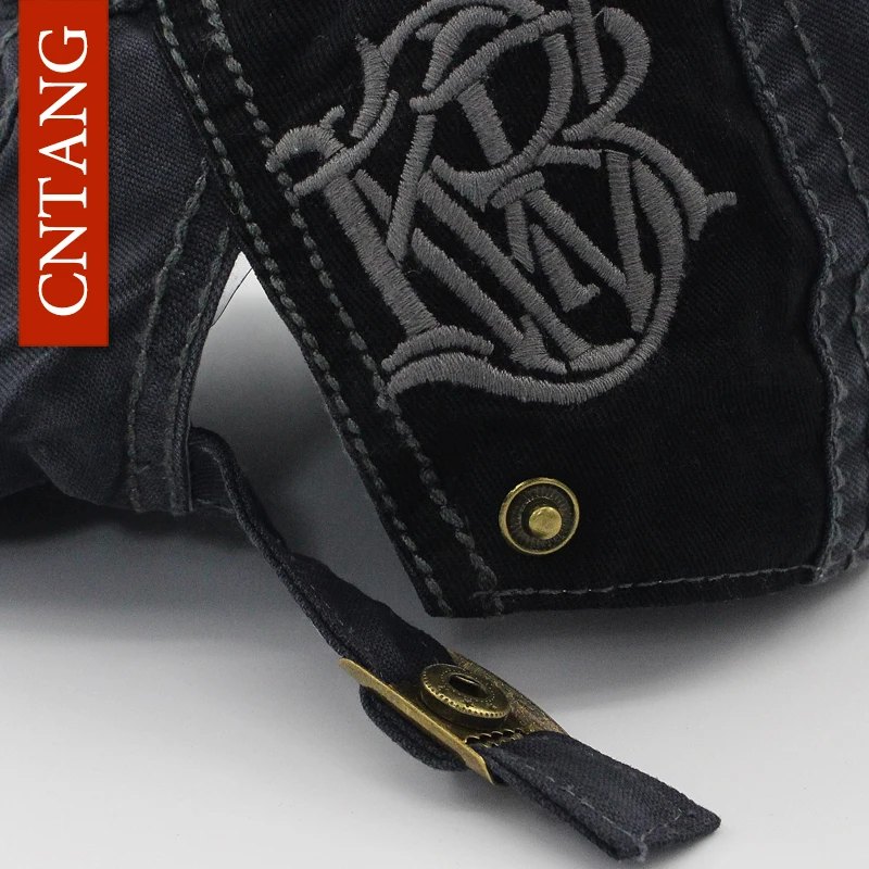 Beret hat CNTANG Casual Letter Embroidery Skull Beret Cotton Visor Cap For Men Fashion Hat Retro Flat Caps Button Adjustable Berets
