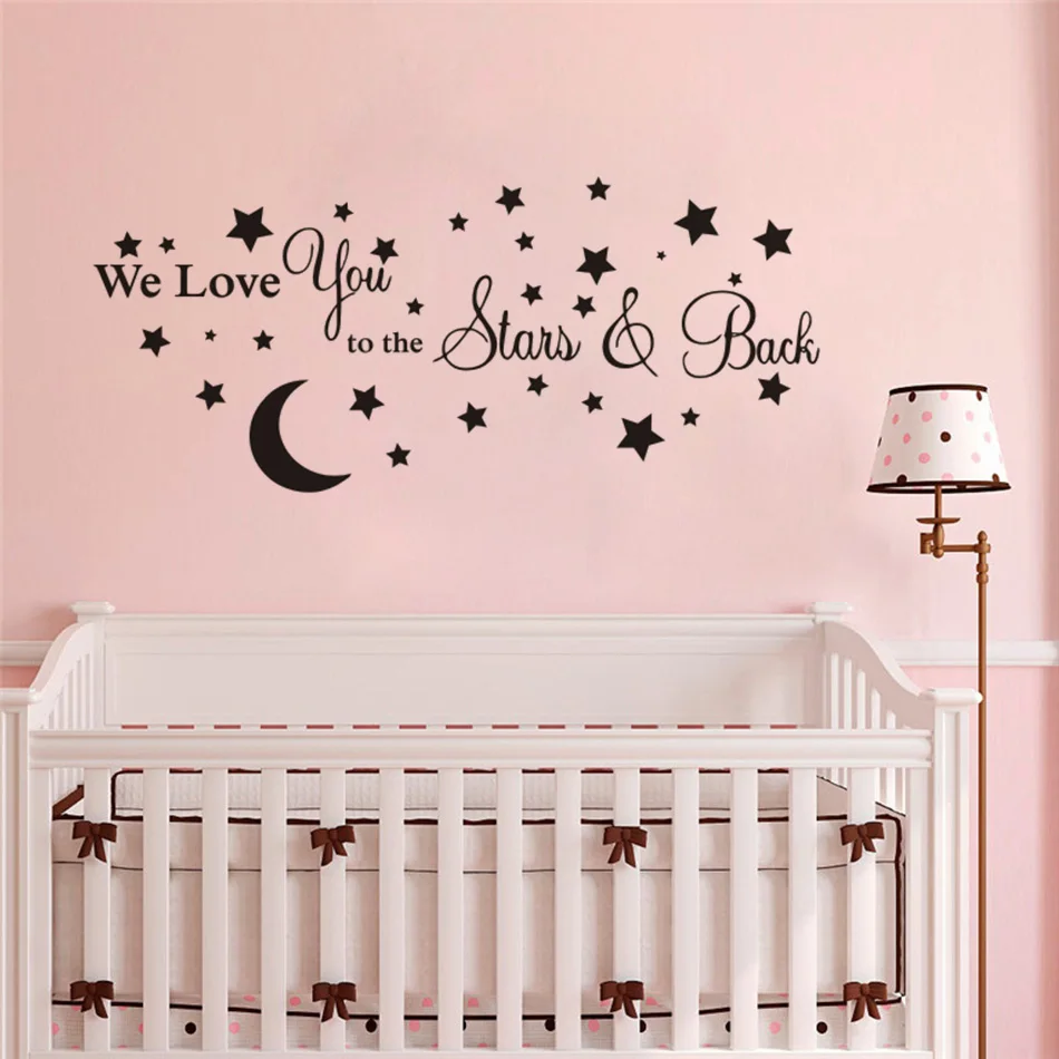 Autocollants Muraux Etoiles Avec Lune Stickers Muraux En Vinyle Decor We You To Love To Etoiles Et Citation Au Dos Art Pour Pepiniere Az5 Aliexpress