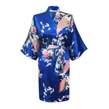 Высокая мода синий китайский женский Атласный халат классический кимоно юката Цветок пижамы S M L XL XXL XXXL