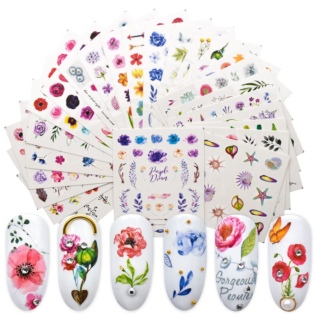 

24PCS/Set Water Nail Art Stickers Flower Flamingo Fruit Plant Pattern Sliders For Nails Design Stickers For Nails Sets ZJT4023