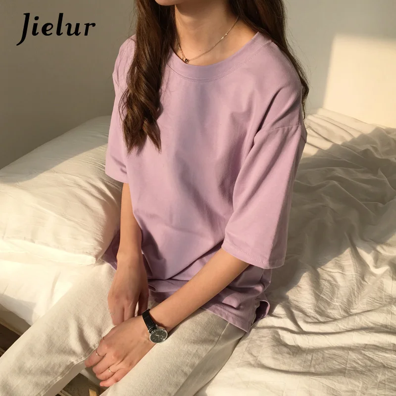 Jielur 3 шт./лот женская футболка короткий рукав белая 2019 летняя одноцветная Круглый