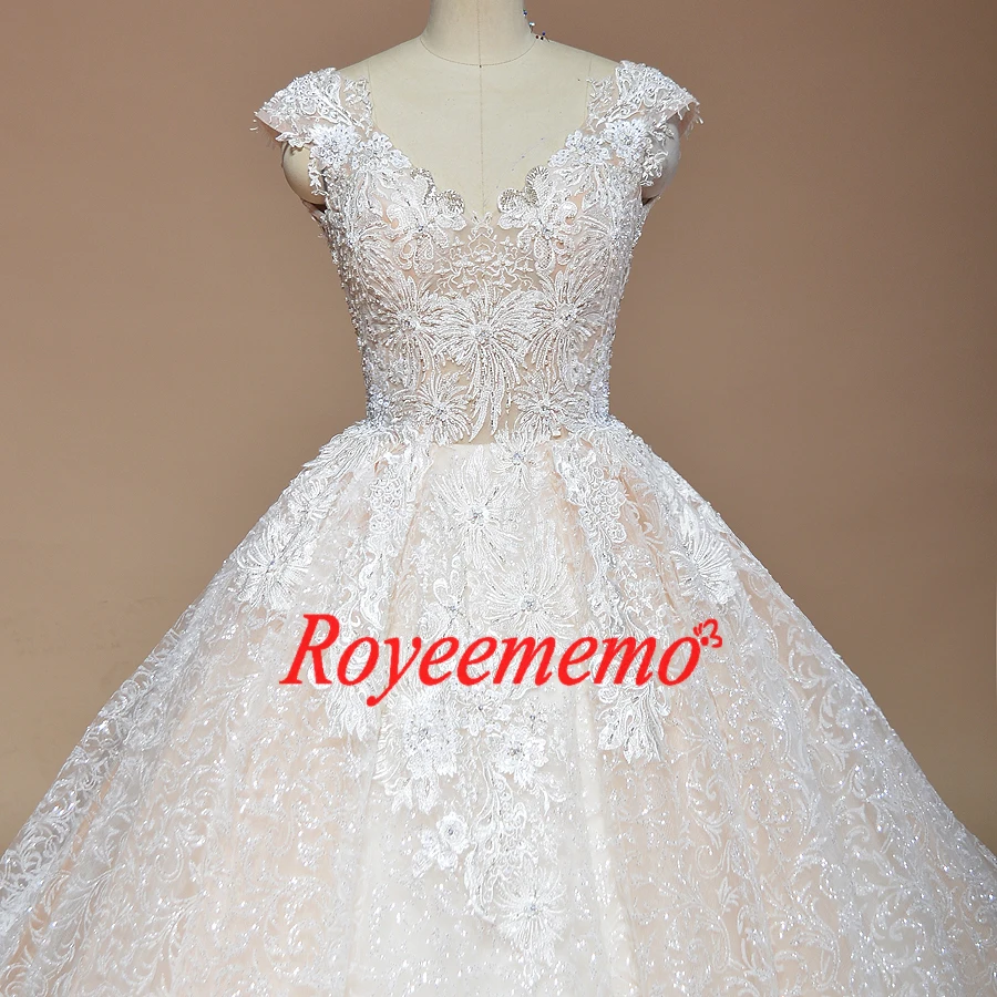 Vestido de Noiva cap рукавом вечернее платье винтажное платье; Robe De Mariage; эксклюзивный дизайн кружев блестящее свадебное платье класса люкс от производителя