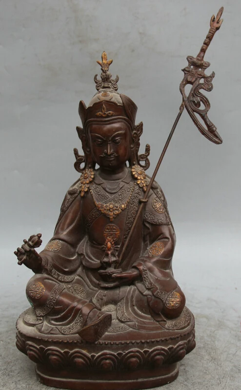 

150610 S1299 12" Tibet Tibetan Buddhism Bronze Seat lotus Guru Padmasambhava Rinpoche Statue