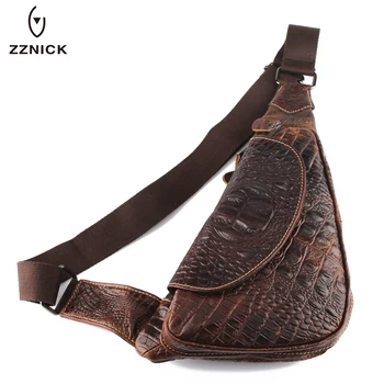 

ZZNICK New 2018 Genuine Leather Casual Cowhide Chest Pack Bag Alligator Men Travel Cross Body Mobile Bag Men's Messenger Bags