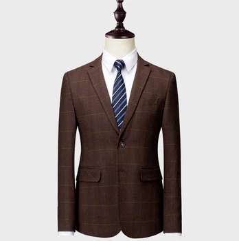 

Jackets+ Pant+ Vest)2019 Custom Slim Fit Suits Single Breasted Plaid Blazer Size Green Khaki Blue Dress Weddingume homme terno