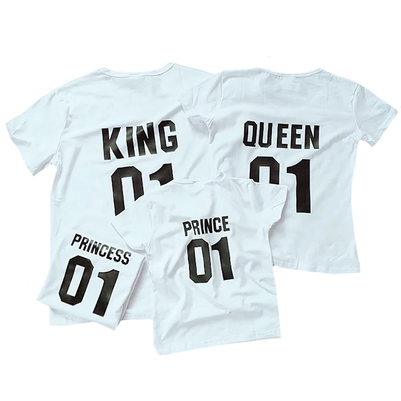 Family Look Short sleeved T-shirt Father Son Mother and Daughter Clothes 01 King Queen Prince Princess Family Matching Outfits
