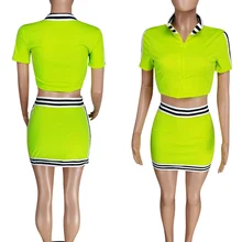 Женский топ с коротким рукавом, футболка с полосками по бокам, облегающая юбка, повседневный комплект для лета, JT-Прямая поставка