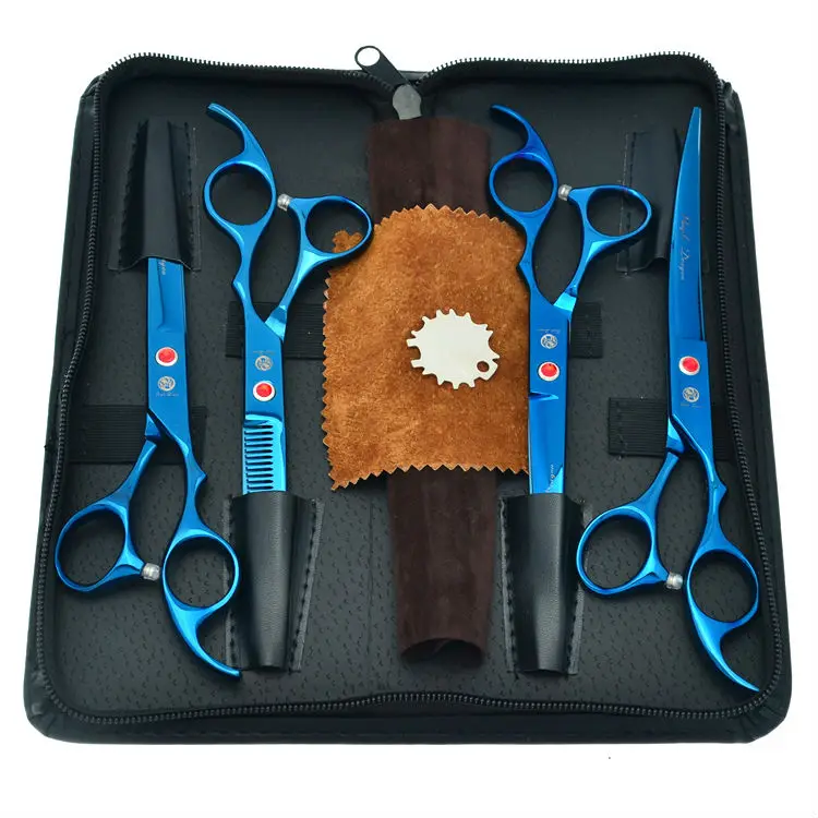 

7.0" Blue Pet Scissors Set Animal Hair Shears Cutting & Thinning & 2 Curved Dog Scissors Kit JP440C, LZS0370