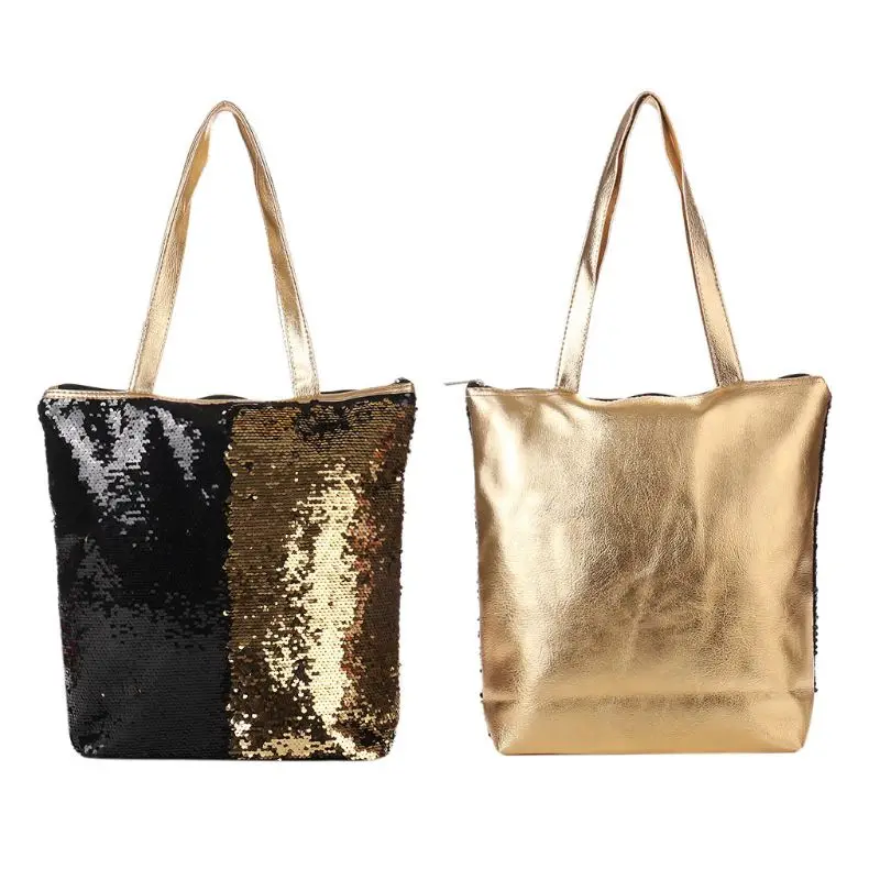 

1PC Women's Reversible Sequins Shoulder Bag Glitter Shopping Casual Tote Handbag Double Sided Sequins Bags for Women 2018