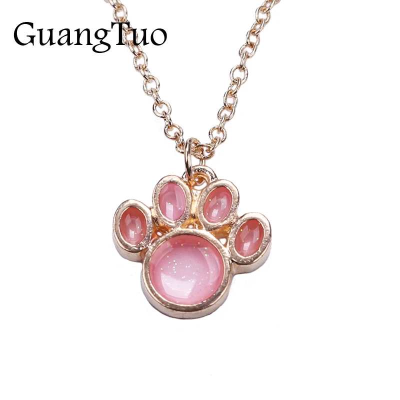 

NK135 European Fashion Shining Cute Pets Dog Footprints Paw Pendant Necklace For Women Jewelry Animal Cat Chain Clavicle Collier