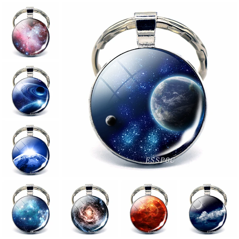 

Solar System Planet Universe Pendant Silver Metal Keychain Keyring Key Holder Nebula Jewelry Creative Gift