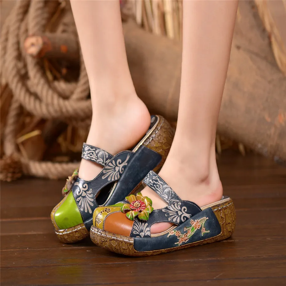 D Knigfht Vintage Printed Round Toe Slippers Women Shoes Genuine Leather Summer Bohemian Beach Sandals Slides Casual Shoes Woman (8)