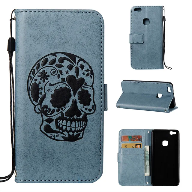 

Skull Pattern PU Leather Wallet Flip Magnetic Case For Huawei P10 Plus P10 P9 Lite P8 Lite 2017 Y5 II Y6 II Y6 Pro Cover B16