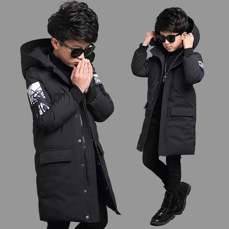 

Children Winter Jacket for Boys 2019 New Boys Warm Outerwear Teenagers Hooded Long Cotton-padded Zippers Ourterwear Thick