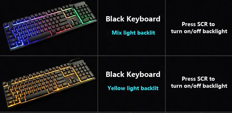 Игровая клавиатура с цветной подсветкой для ноутбука, компьютера, ПК, настольного компьютера, мультимедийная игровая клавиатура, 104 клавиш, USB Проводная