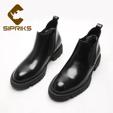 Sipriks/черные кожаные ботинки «Челси» с коротким плюшем; теплые зимние ботинки на толстой резиновой подошве; русская обувь с высоким вырезом; 44