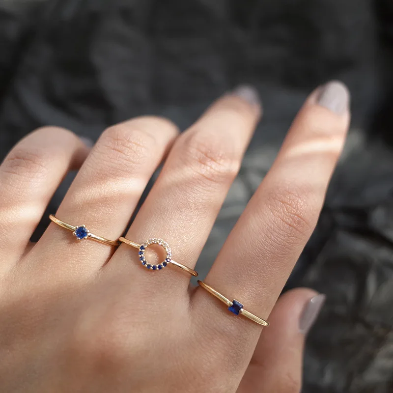 

Fashion 925 Sterling Silver Small Blue Cubic Zirconia Adjustable Open Finger Rings Gold Color Plated CZ Knuckle Ring for Women